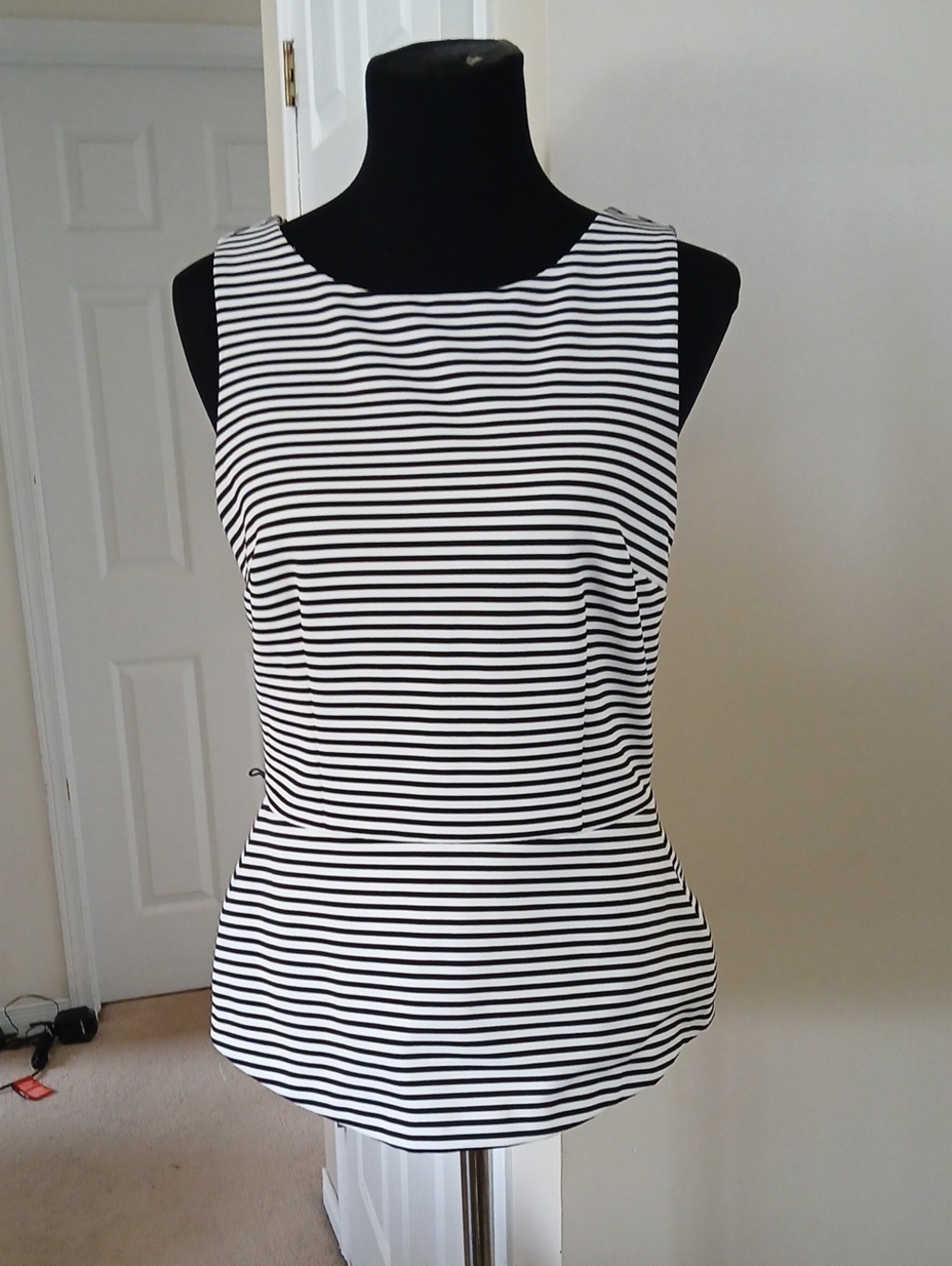 White House Black Market Black & White Striped Tank